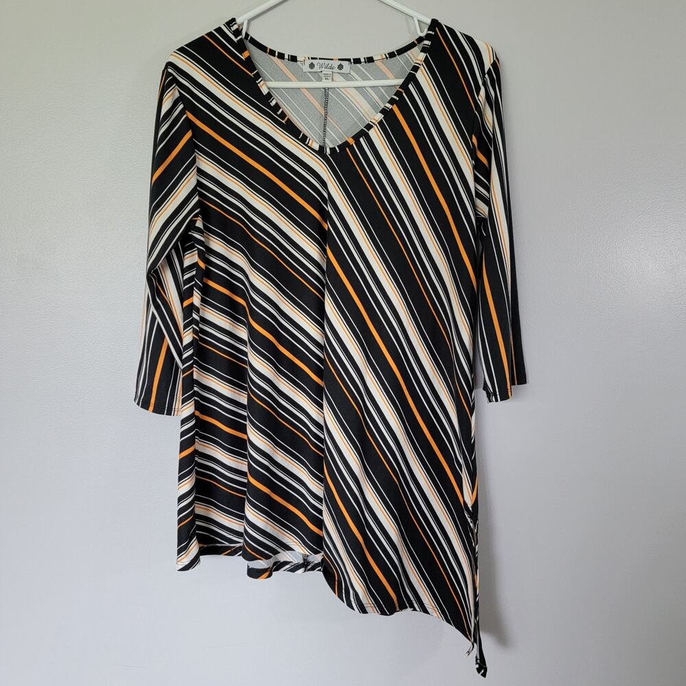 Wilde Halloween Black Orange Tunic Blouse Sz XL Asymmetrical Retro 70s Vintage